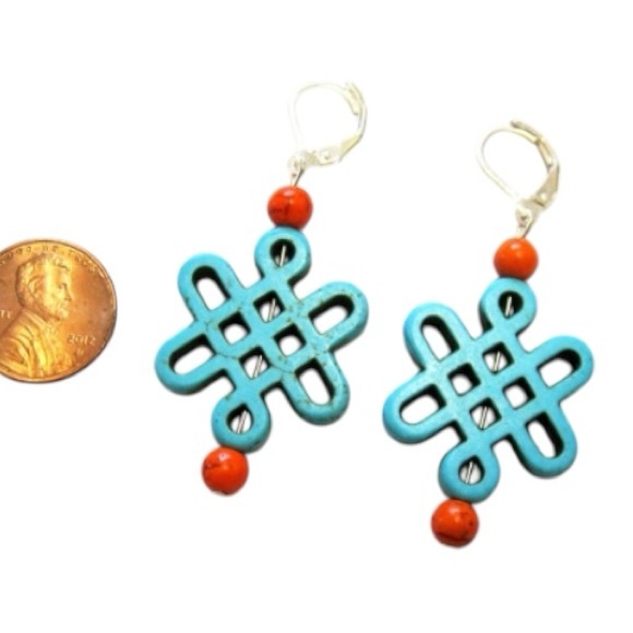 Endless Knot Turquoise Blue Earrings Infinity Buffalo Stone Handmade Jewelry - Picture 3 of 3